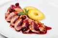 Grilled duck meat with cherry sauce Royalty Free Stock Photo