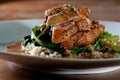 Grilled duck over wild rice