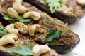 Grilled eggplants with garlic and walnuts.Grilled spisy eggplan Royalty Free Stock Photo