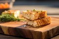 grilled feta cheese on cedar plank with grill marks Royalty Free Stock Photo