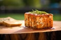 grilled feta cheese on cedar plank with grill marks Royalty Free Stock Photo