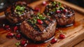 Grilled Filet Mignons Topped With Pomegranate Seeds And Herbs Royalty Free Stock Photo