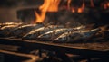 Grilled fish fillet on a barbecue, a delicious summer meal generated by AI Royalty Free Stock Photo