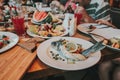 Grilled Fish Fillet with BBQ Vegetables and lemons Royalty Free Stock Photo