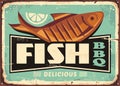 Grilled fish and lemon slice vintage vector sign