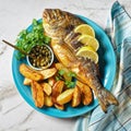 Grilled fish with potato on a plate Royalty Free Stock Photo