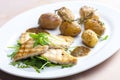 grilled fish with grilled potatoes Royalty Free Stock Photo