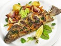 Grilled Fish with Potatoes - Rainbow Trout isolated Royalty Free Stock Photo