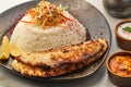 Grilled Fish With Rice served in a dish isolated on grey background side view of fastfood Royalty Free Stock Photo