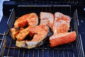 Grilled fish. Salmon filet without skin grilled on both sides.
