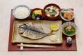 grilled fish (semi-dried horse mackerel) set meal, traditional Japanese breakfast