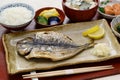 grilled fish (semi-dried horse mackerel) set meal, traditional Japanese breakfast Royalty Free Stock Photo