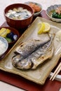 grilled fish (semi-dried horse mackerel) set meal, traditional Japanese breakfast