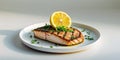 Grilled Fish Steak with Lemon and Herbs Plated Royalty Free Stock Photo