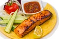Grilled fish steak on the plate Royalty Free Stock Photo