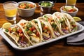 grilled fish tacos with toppings, served on a tray Royalty Free Stock Photo