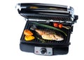 Fish with vegetables in electric grill Royalty Free Stock Photo