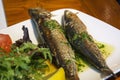 Grilled fish on the white plate with verdancy Royalty Free Stock Photo