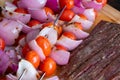 Grilled Flank Steak and Vegetable Skewers Royalty Free Stock Photo