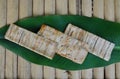 Grilled flat banana Cambodian food on banana leaf