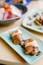Grilled foie gras and salmon sushi Royalty Free Stock Photo