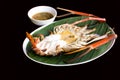 Grilled fresh King prawn with spicy sauce isolated