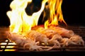 Grilled fresh squid on flaming Royalty Free Stock Photo