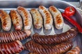 Delicious grilled sausages and Vegetable. Delicious food.