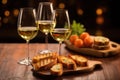 grilled garlic bread served with a wine glass on a table Royalty Free Stock Photo