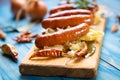 Grilled german sausage links with sauerkraut