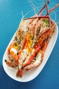 Grilled Giant freshwater prawn on plate