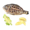 Grilled gilthead with lemon and potatoes.