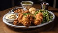 Grilled Gourmet Chicken with Fried Fries Snack generated by AI Royalty Free Stock Photo