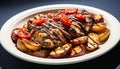 Grilled gourmet meal fresh vegetables, tomato, barbecue, and meat generated by AI Royalty Free Stock Photo