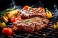 Grilled gourmet perfect Steak meat juicy with vegetables grilling.