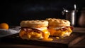 Grilled gourmet sandwich with bacon, pork, and melted cheddar cheese generated by AI Royalty Free Stock Photo