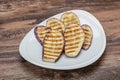 Grilled graffiti eggpant slices with oil Royalty Free Stock Photo