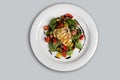 Grilled Halloumi Cheese poured with garlic olive oil salad witch grilled eggplant, cherry tomatoes, black olives and spinach Royalty Free Stock Photo
