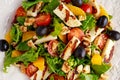 Grilled Halloumi Cheese salad witch orange, tomatoes and lettuce. healthy food Royalty Free Stock Photo