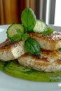Grilled halloumi with cucumber and basil