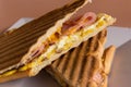 Grilled ham, cheese and egg panini Royalty Free Stock Photo