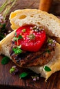 Grilled herbed burger.style rustic .selective focus Royalty Free Stock Photo