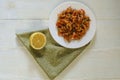 GRILLED HONEY GARLIC SHRIMP AT PLATE from above Royalty Free Stock Photo