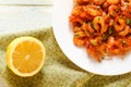 GRILLED HONEY GARLIC SHRIMP AT PLATE Royalty Free Stock Photo