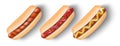 Grilled Hot Dog with mustard and ketchup isolated on white. Hot dog for poster, menu or brochure. Unhealthy fast food Royalty Free Stock Photo