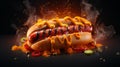 Hyperrealistic Hot Dog With Chilies On Black Background Royalty Free Stock Photo