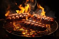 Grilled Hot Dogs with Flames Royalty Free Stock Photo