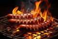 Grilled Hot Dogs with Flames Royalty Free Stock Photo