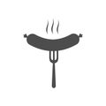 Grilled hot sausage on fork. Barbecue vector illustration