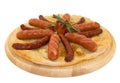 Grilled hot sausages and frankfurters on the pita Royalty Free Stock Photo